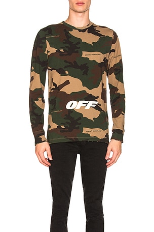 【OFF-WHITE】CAMOU T-SHIRT L/S ALL OVER OFF-WHITE camouflage long sleeves T-shirt 