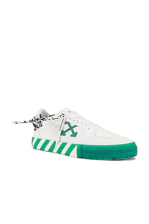 OFF-WHITE Low Vulcanized Canvas Sneaker in White & Green | REVOLVE