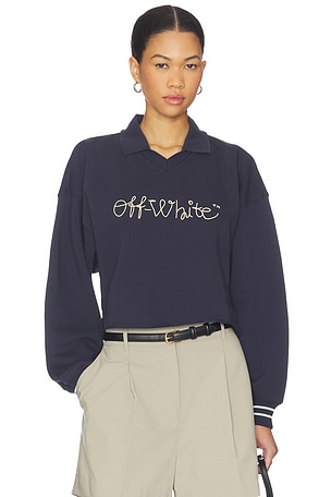 Script Logo Polo Sweater in Dark Sapphire OFF-WHITE