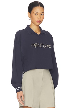 OFF-WHITE Script Logo Polo Sweater in Dark Sapphire in Navy
