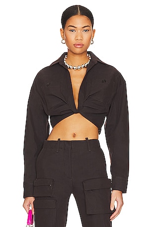 Tシャツ・カットソー OFF-WHITE WOMEN Twist Crop Cargo Shirt Dark Grey OFF-WHITE Co Twist Crop Cargo Top in Dark Grey | REVOLVE