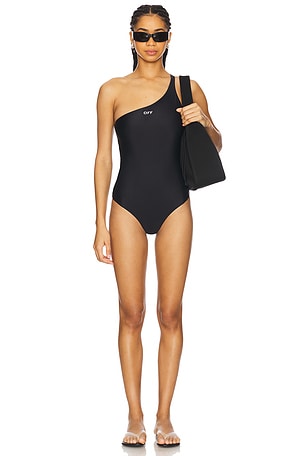 Off Stamp One Shoulder Swimsuit OFF-WHITE