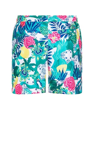 Original Penguin 7 Volley Floral Print Swim Shorts in Teal. Size XL/1X. Also