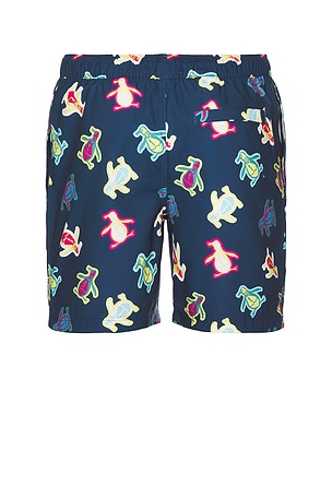 Original Penguin 7 All Over Print Pete Swim Shorts in Blue