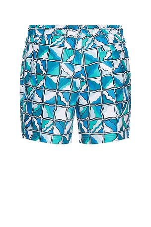 Original Penguin 5 All Over Print Wavy Check Swim Trunk in Baby Blue. Size S. Also