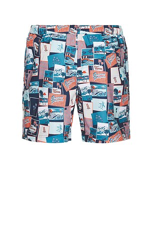Original Penguin 7 Volley All Over Print Postcard Swim Trunk in Teal