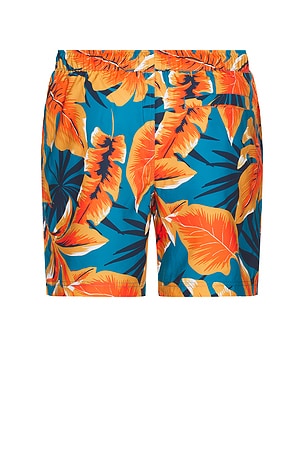 Original Penguin 7 Volley Tropical Leaf Swim Short in Blue,Orange. Size S. Also