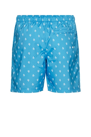 Original Penguin 7 Volley All Over Print Re-Pete Swim Trunk in Blue
