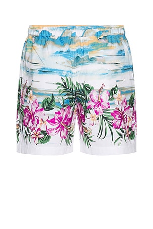 Original Penguin 7 Volley All Over Print Hibiscus Scene Swim Trunk