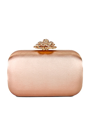 olga berg Rosa Crystal Lock Clutch in Rose Gold