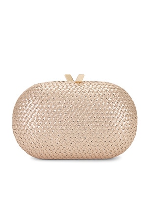 olga berg Lucia Oval Clutch in Metallic Gold