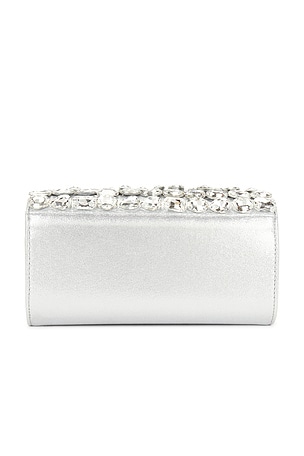 olga berg Renata Crystal Encrusted Clutch in Metallic Silver