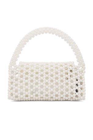 olga berg Amrita Bead Top Handle Bag in White