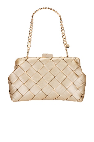 olga berg Quinn Woven Clutch in Metallic Gold
