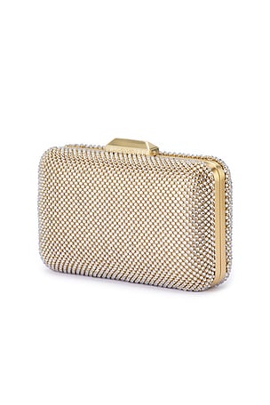 olga berg Ronny Crystal Mesh Clutch in Metallic Gold