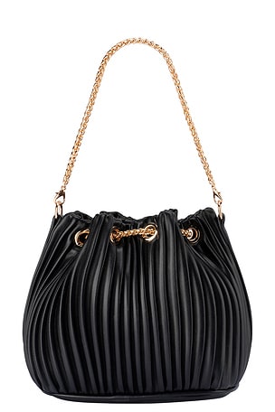 olga berg Remi Pleated Drawstring Bag in Black