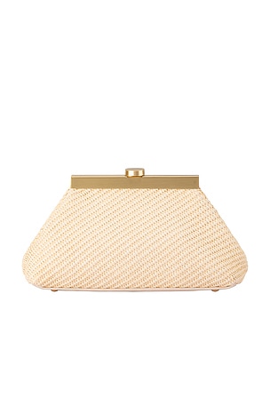 olga berg Hanna Woven Straw Clutch in Neutral