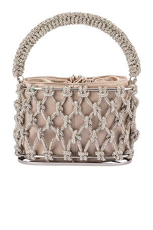 olga berg Amelia Crystal Cage Bag in Metallic Neutral