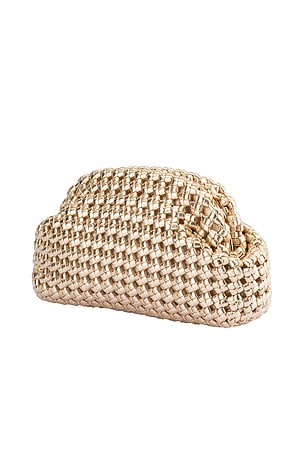 olga berg Everly Hand Woven Clutch in Metallic Gold