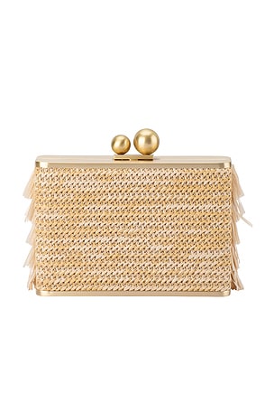 olga berg Carlita Fringe Clutch in Neutral