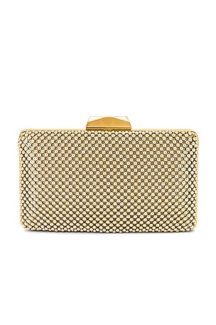 olga berg Natasha Ball Mesh Clutch in Metallic Gold