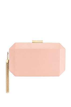 olga berg Lia Facetted Clutch With Tassel in Blush