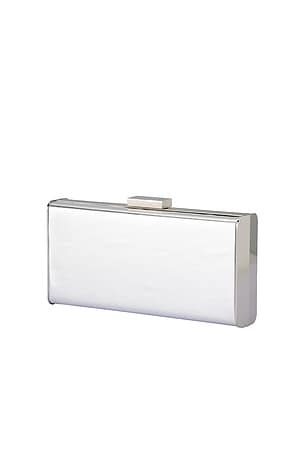olga berg Samantha Slimline Clutch in Metallic Silver