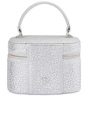 olga berg Beckie Zip Top Crystal Bag in Metallic Silver