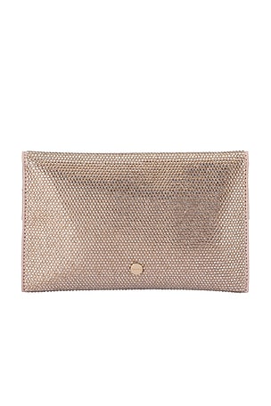 Olga berg clutch tipo sobre con cristales cara en color Neutro metálico