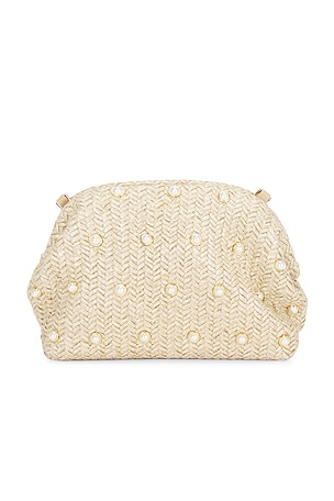 olga berg Kaia Studded Woven Clutch in Neutral