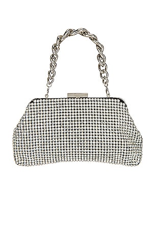 olga berg Jerry Crystal Vintage Clutch in Metallic Silver