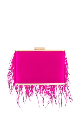 olga berg Estelle Feather Clutch in Fuchsia