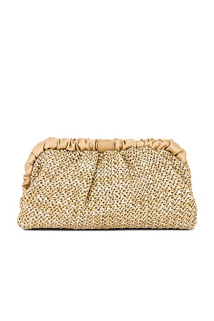 olga berg Amalia Pleated Woven Clutch in Neutral