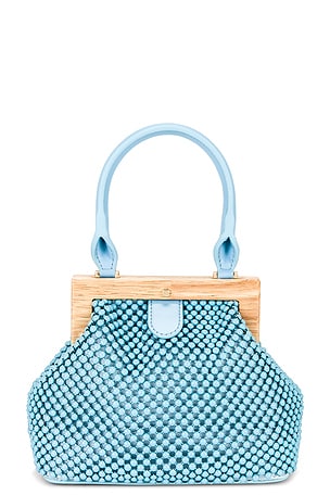 olga berg Marlo Ball Mesh Handle Bag in Baby Blue