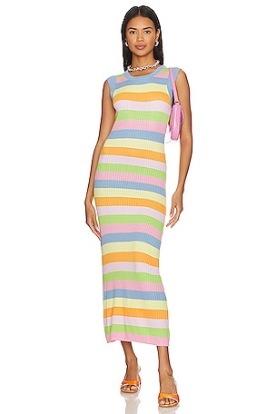 Rainbow Striped Knit Racerback Tank Maxi Dress