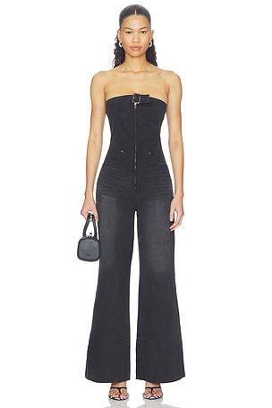 Dark Angel Strapless Wide Leg Denim Jumpsuit One Teaspoon