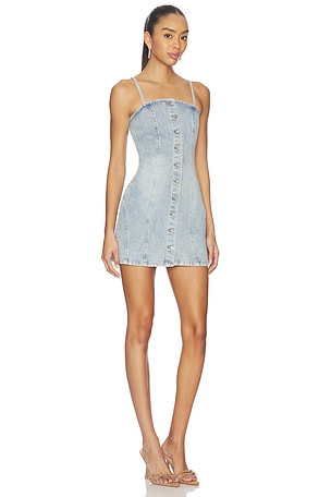 One Teaspoon Riviera Fitted Strappy Mini Denim Dress in Blue