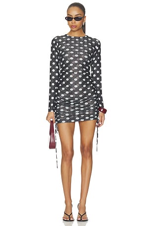 Polka Darling Sheer Mesh Ruched Mini Dress One Teaspoon