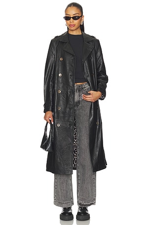 ジャケット・アウター 6(ROKU) FAKE LEATHER TRENCH COAT 6(ROKU) FAKE LEATHER TRENCH COAT PU Belted Trench Coat