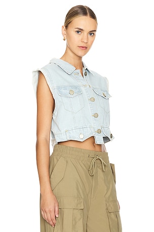 One Teaspoon Cropped Denim Trucker Top in Blue