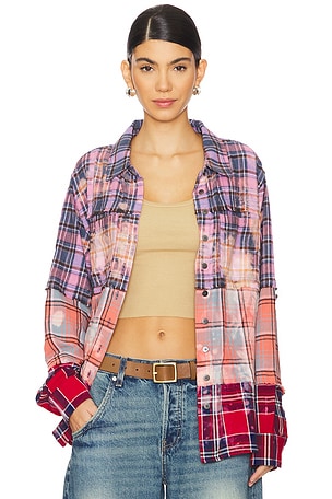 Distressed Mixed Flannel Shirt One Teaspoon