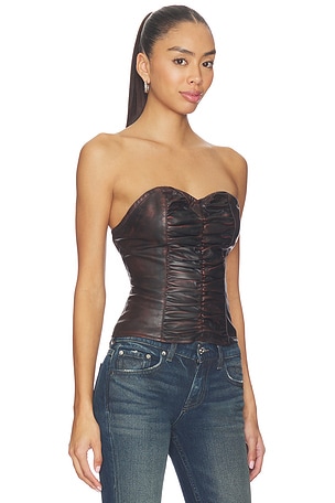 One Teaspoon Leather Strapless Bustier Top in Chocolate. Size XXS. Also