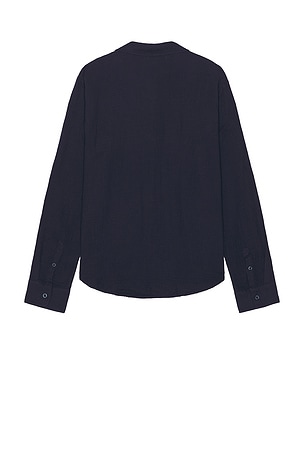 onia Cotton Gauze Long Sleeve Shirt in Navy