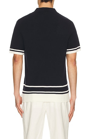 onia Cotton Textured Johnny Collar Polo in Navy