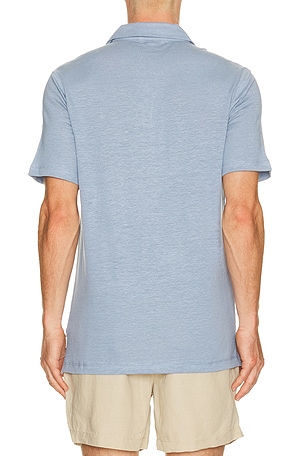 onia Shaun Stretch Linen Polo in Blue