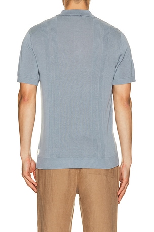 onia Silk Ribbed Knit Polo Shirt in Blue