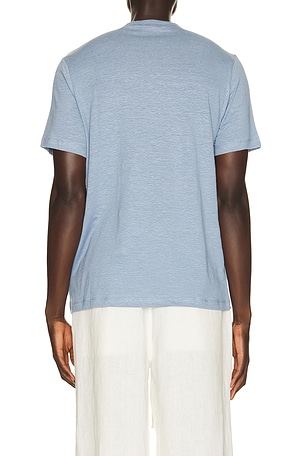 onia Stretch Linen Crewneck Tee Shirt in Blue