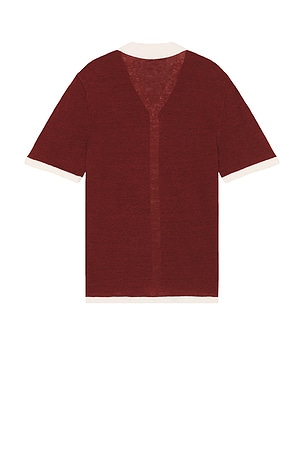 onia Linen Knit Camp Shirt in Red