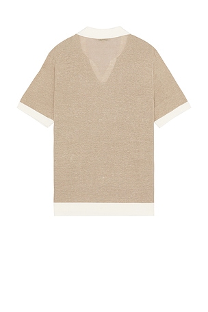 onia Linen Johnny Collar Polo in Tan