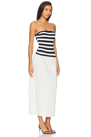onia Crochet Knit Poplin Maxi Dress in Navy